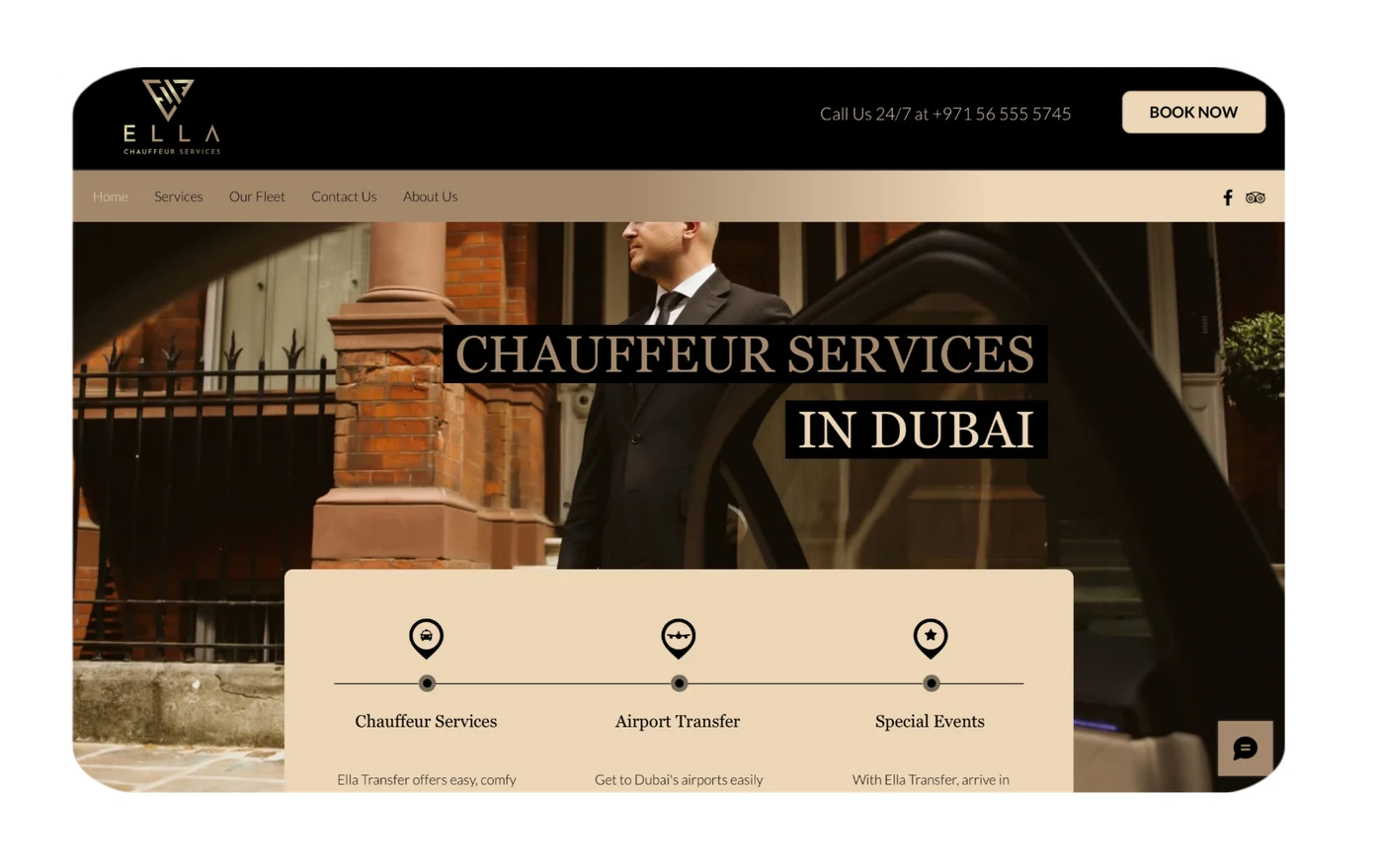 Ella Transfer website showing chauffeur services in Dubai